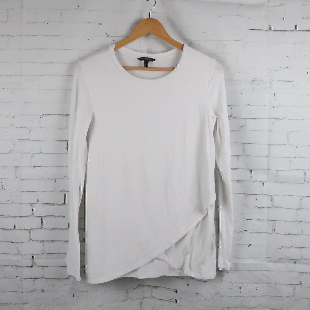 BANANA REPUBLIC WHITE LONG SLEEVE ROUND NECK MOCK WRAP HEM TOP SIZE MEDIUM
